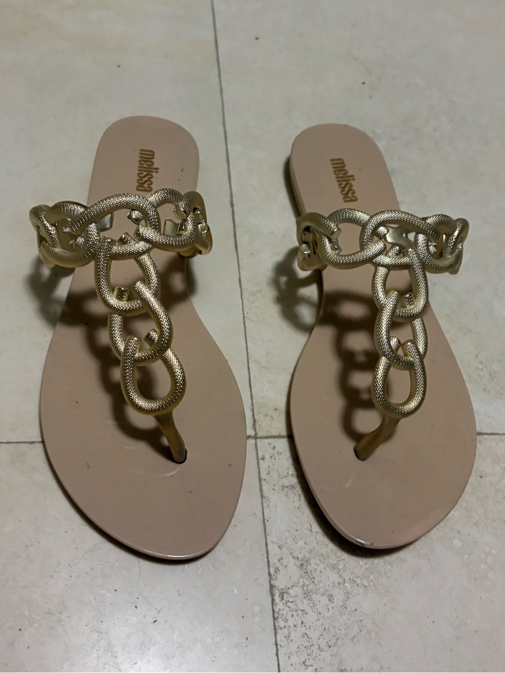 Melissa Women’s Gold Chain T-Strap Sandals - Nude